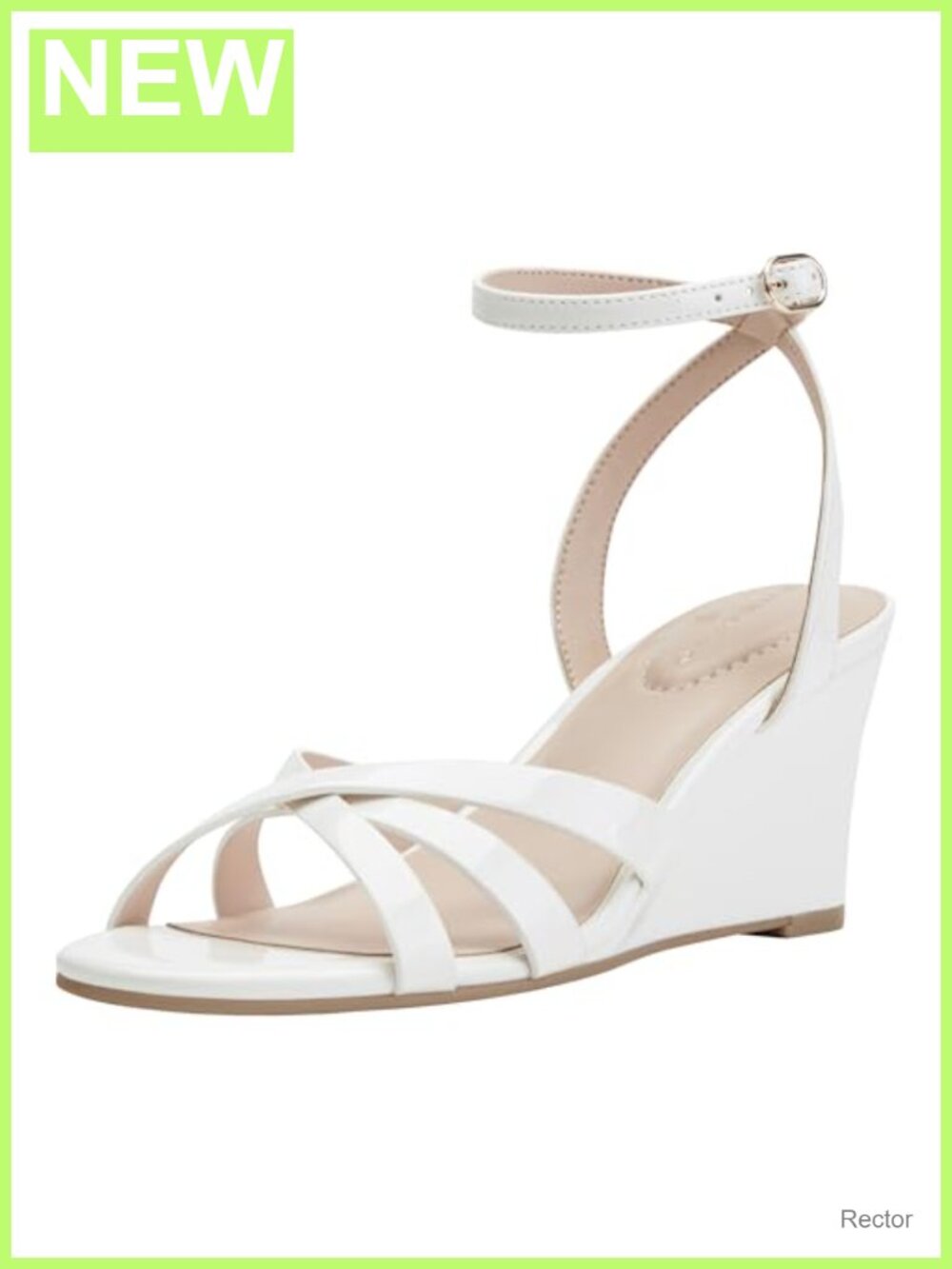Faux Patent Leather Wedge Sandals Adjustable Ankle Strap